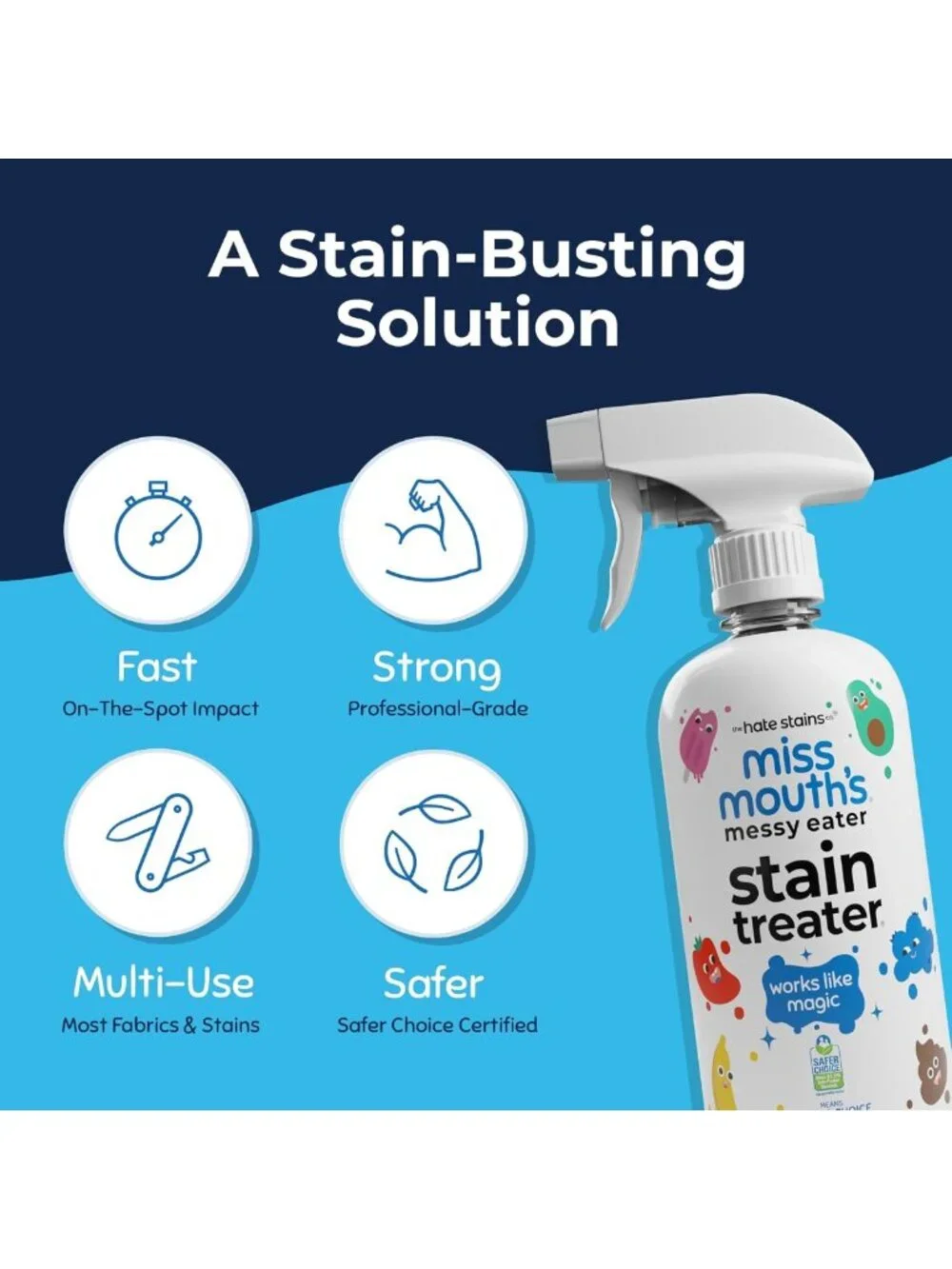 Stain Remover Spray for Baby & Newborn, 16 Oz - Cleans Food, Grease, Coffee